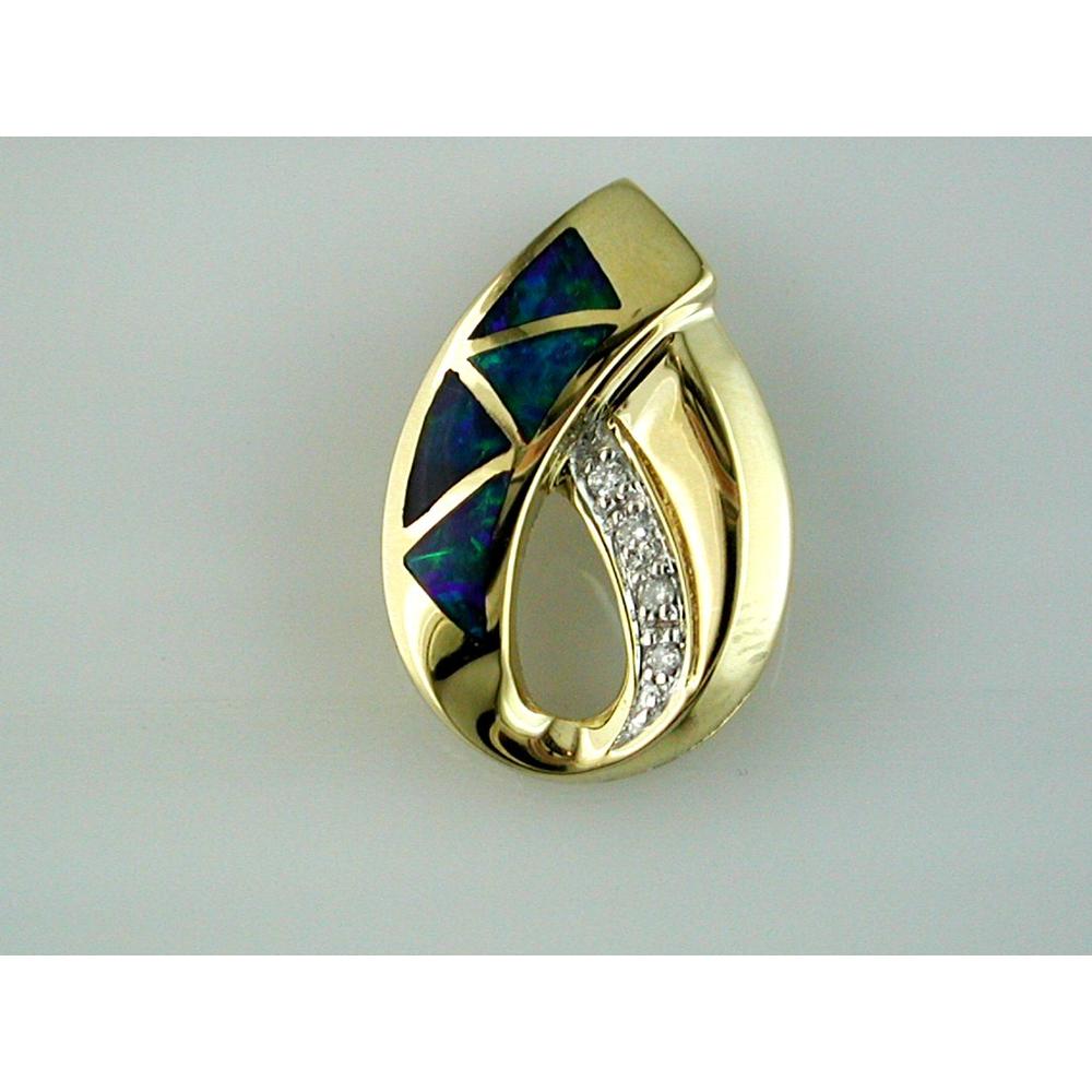 Royal Radiant 14K Yellow Gold Opal and Diamond Pendant