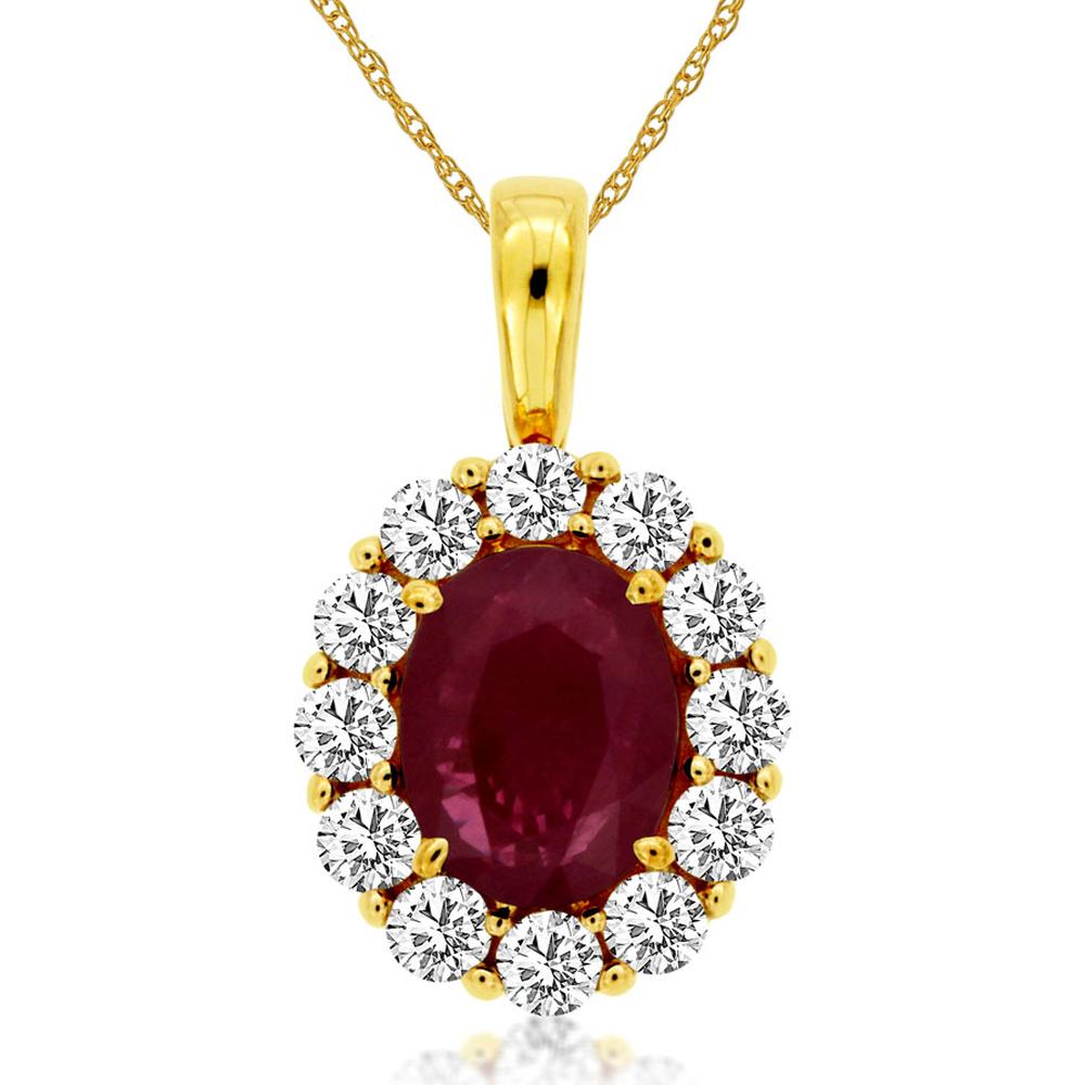 Royal Radiant 14K Yellow Gold Pendant with Ruby and Diamond Splendor