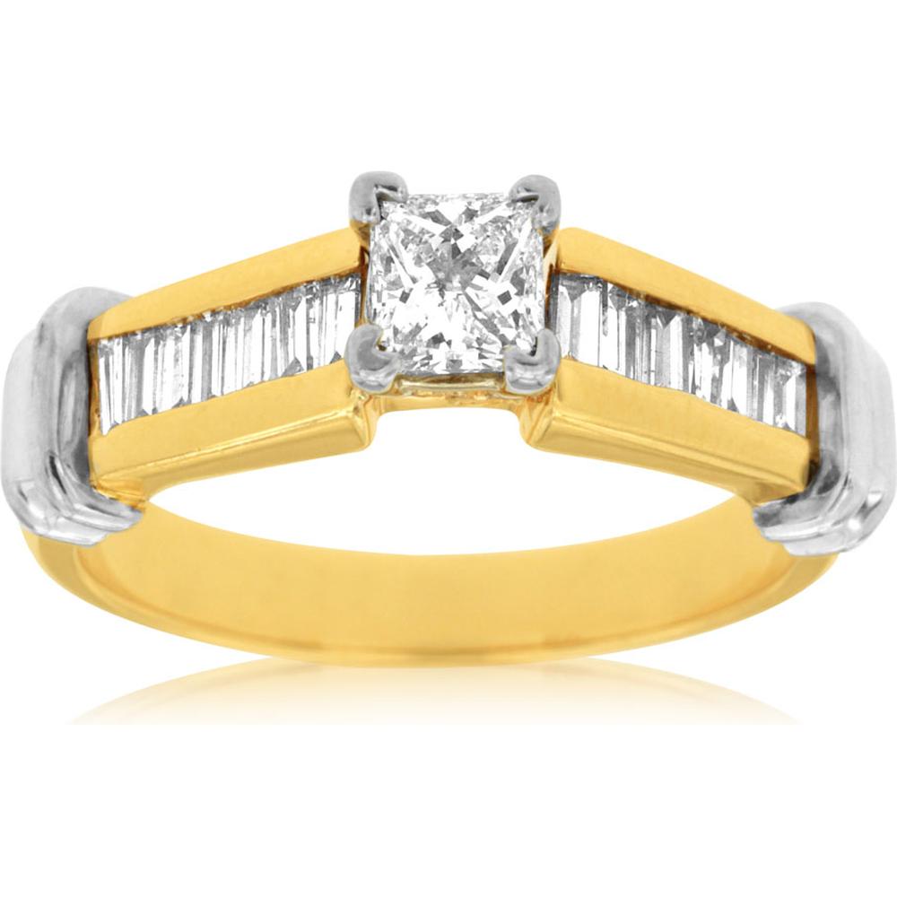 Royal Radiant 14K Yellow Gold Princess Cut Diamond Engagement Ring