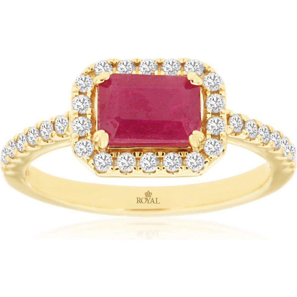 Royal Radiant 14K Yellow Gold Ruby & Diamond Ring - 1.10 Carat Ruby, 0.33 Carat Diamonds