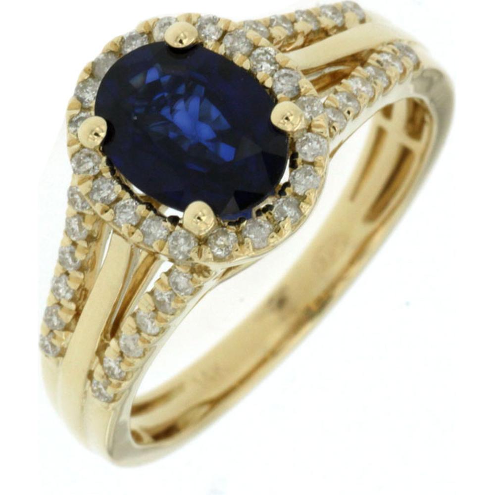 Royal Radiant 14K Yellow Gold Sapphire and Diamond Ring - 1.40 Carat Sapphire, 0.30 Carat Diamonds