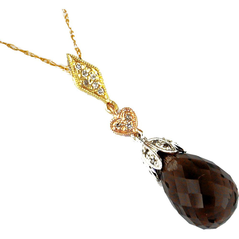 Royal Radiant 14K Yellow Gold Smoky Quartz & Diamond Pendant - Exquisite Gemstone Jewelry