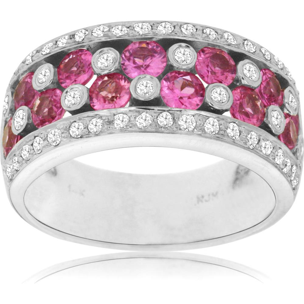 Royal Radiant Blossom 14K White Gold Pink Sapphire & Diamond Ring
