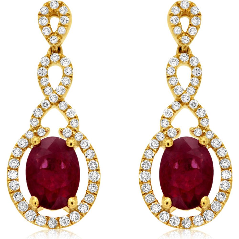Royal Radiant Ruby Glow 14K Yellow Gold Earrings