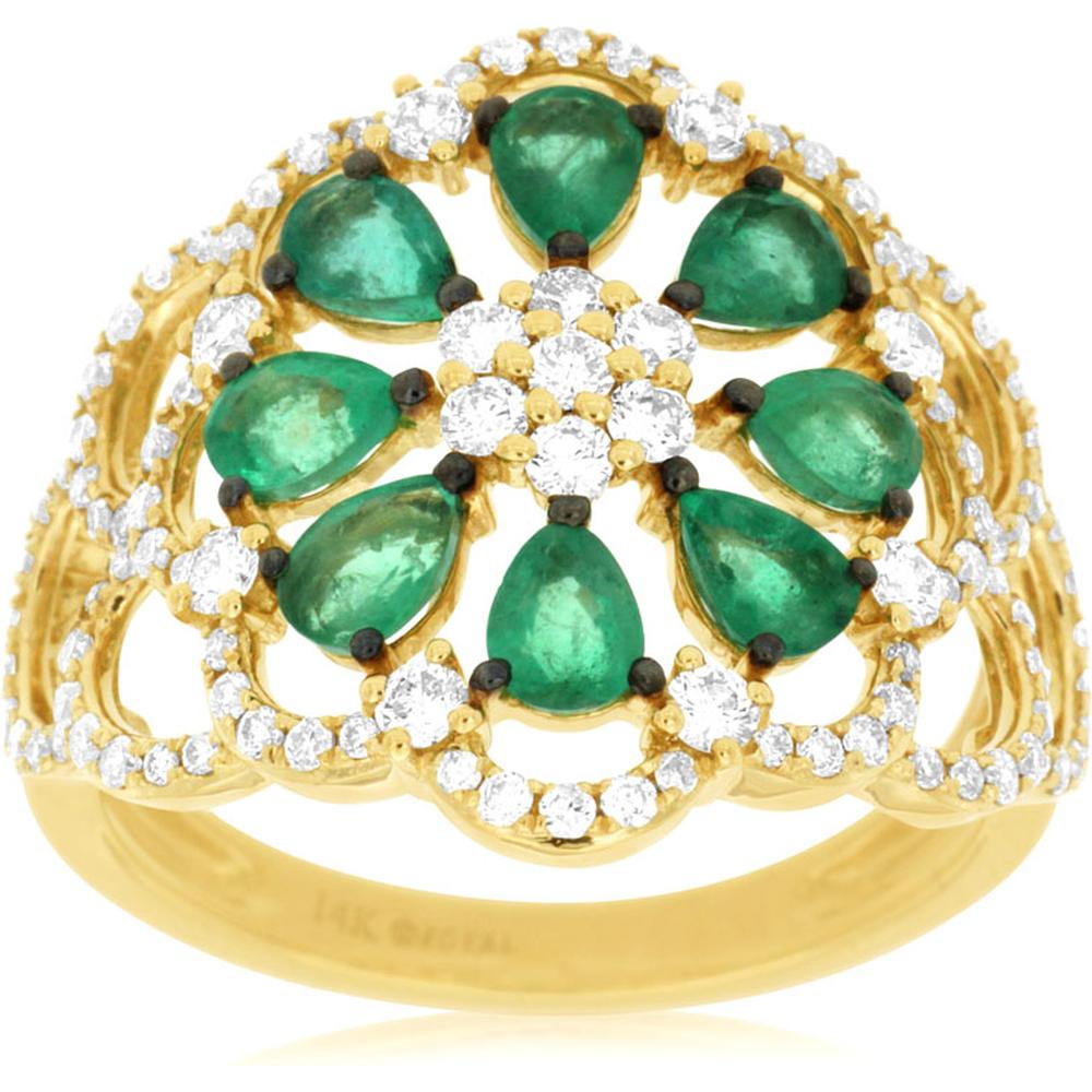 Royal Radiant Splendor: 14K Yellow Gold Emerald & Diamond Ring