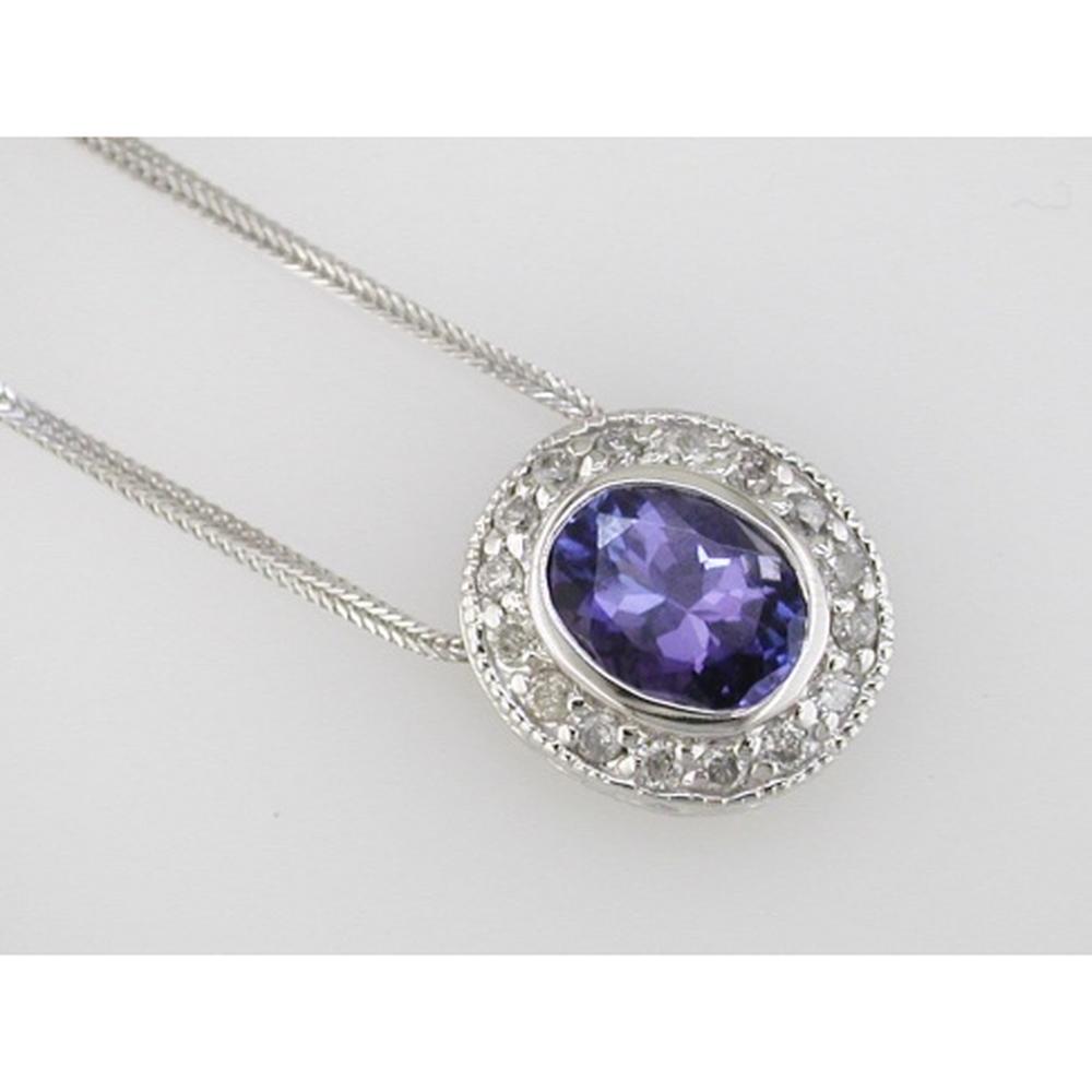 Royal Regal 14K White Gold Tanzanite & Diamond Pendant - 1.30 Carat Oval Tanzanite