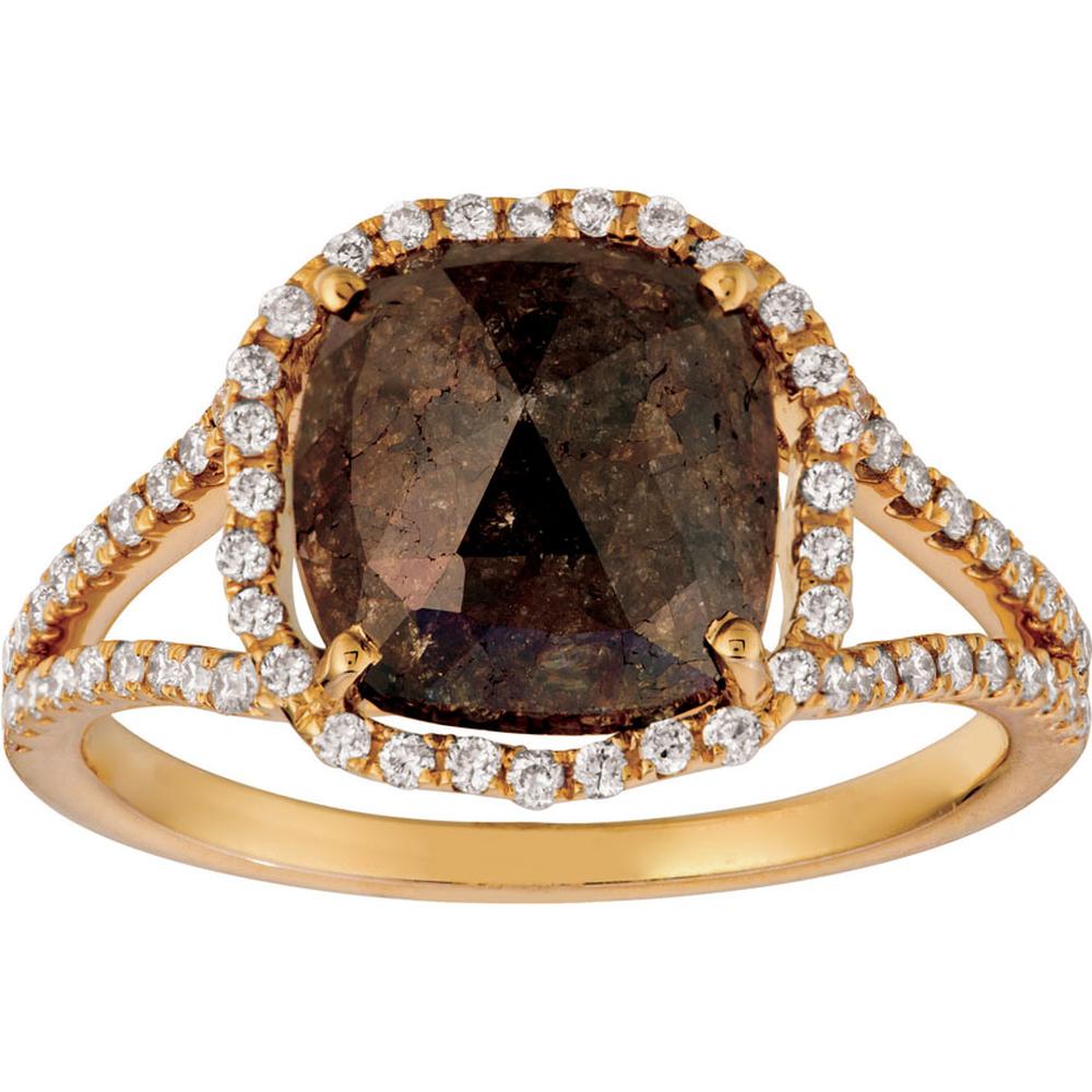 Royal Regal 18K Yellow Gold Ring with Cushion Cut Diamond and Mocha Diamonds - 3.46 Carat Total Diamond Weight