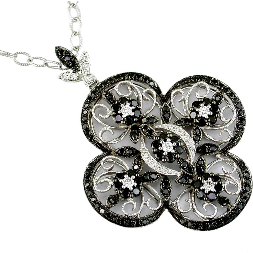 Royal Regal Night 14K White Gold Black Diamond & Diamond Pendant