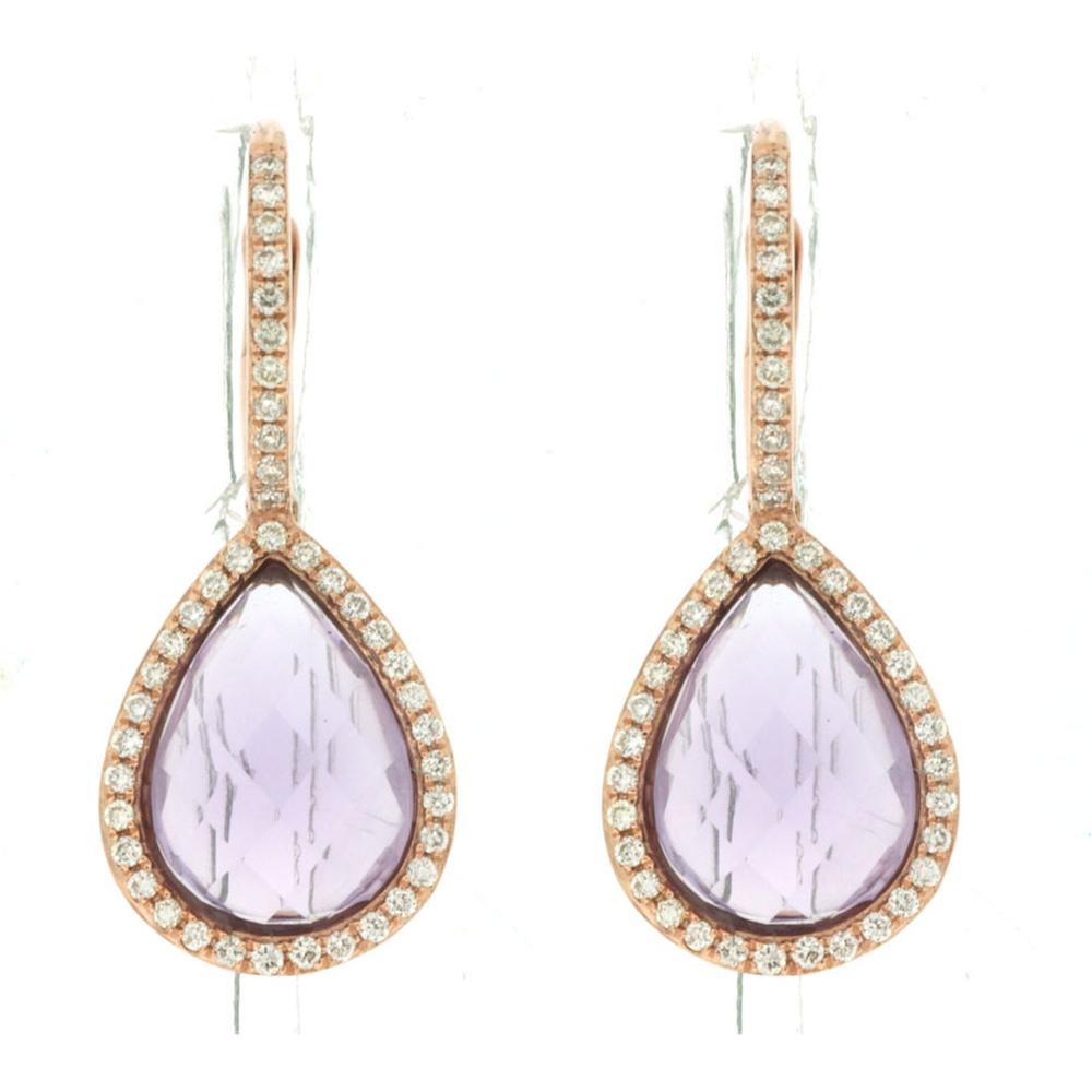 Royal Regal Radiance 14K Rose Gold Amethyst & Diamond Halo Earrings