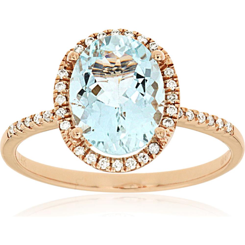 Royal Rose Gold Aquamarine & Diamond Halo Ring - 2.14 Carat Total Gem Weight