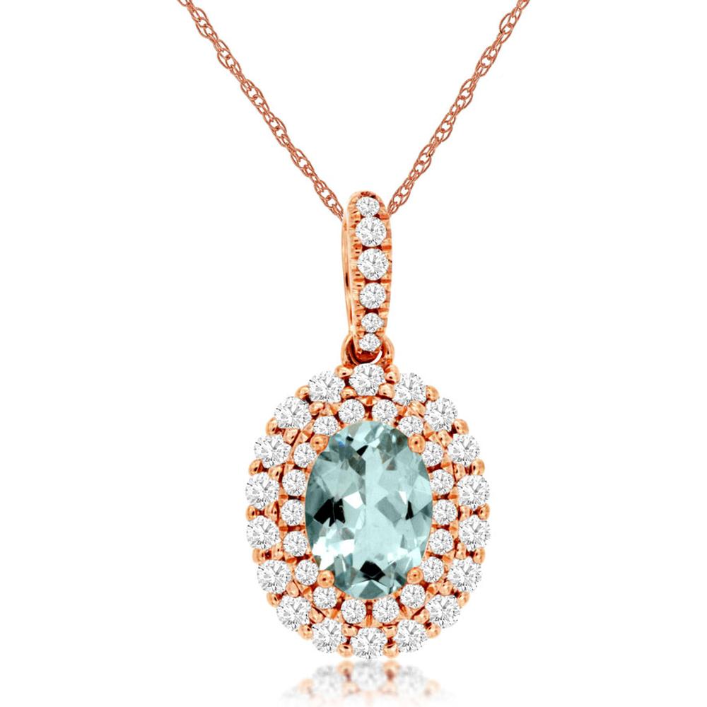 Royal Rose Gold Aquamarine & Diamond Pendant - 0.66 Carat Oval Aquamarine - 0.39 Carat Total Diamond Weight