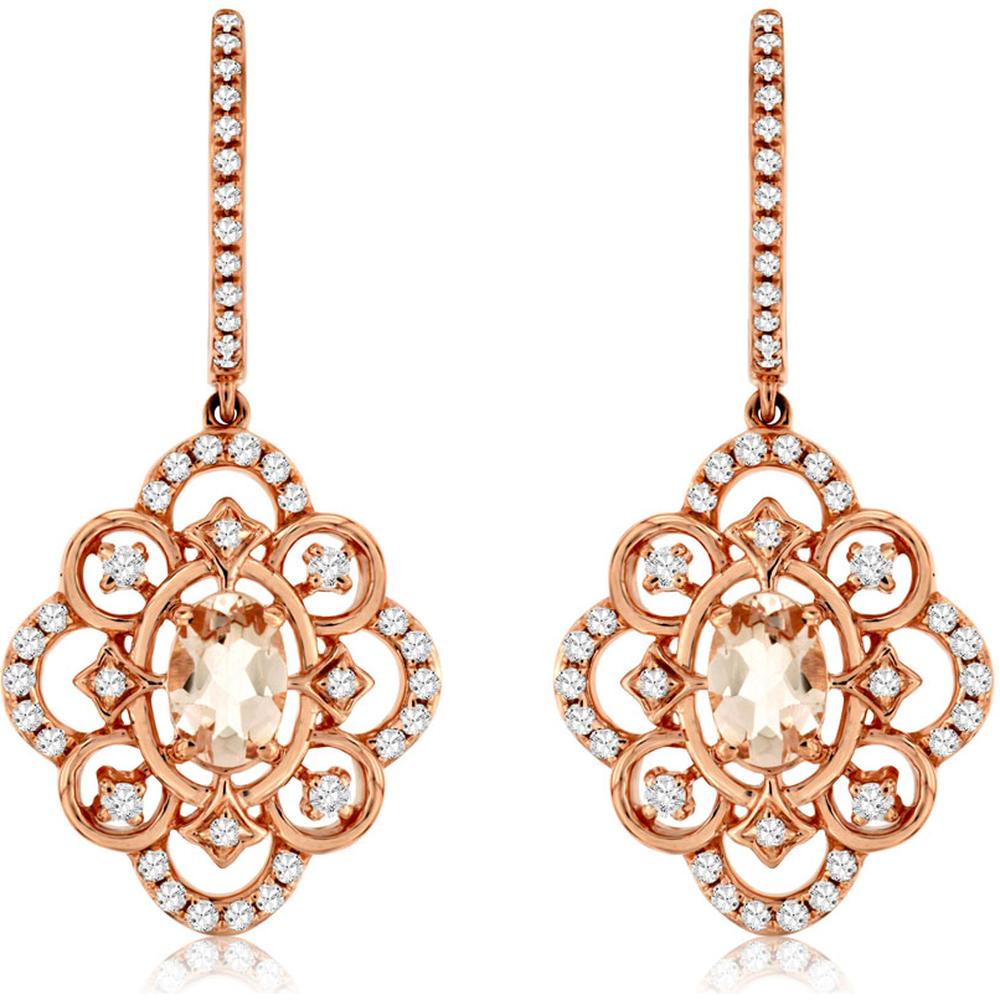 Royal Rose Gold Morganite and Diamond Earrings - 1.25 Carat Total Gem Weight