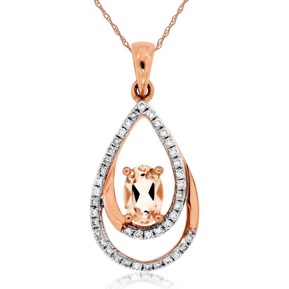 Royal Rose Gold Morganite and Diamond Oval Pendant - 0.57 Carat Total Gem Weight