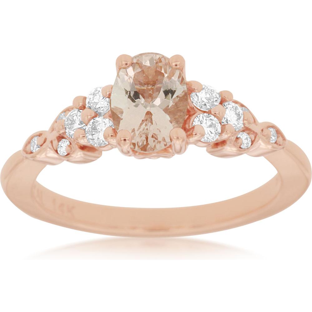 Royal Rose Gold Morganite and Diamond Ring - 0.67 Carat Oval Morganite - 0.25 Carat Total Diamond Weight