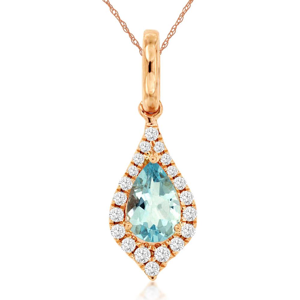 Royal Rose Gold Serene Seas Aquamarine & Diamond Pendant - 0.35 Carat Aquamarine, 0.10 Carat Diamond