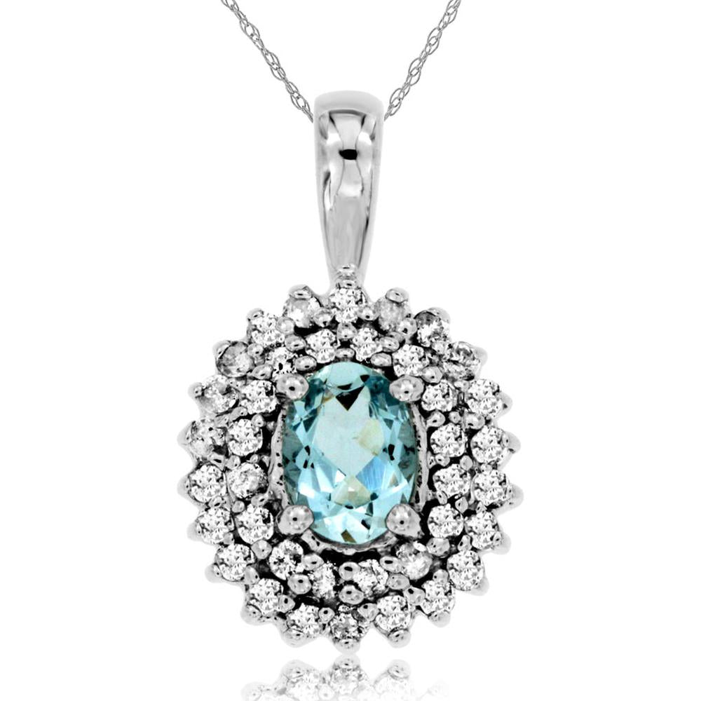 Royal Serene 14K White Gold Aquamarine & Diamond Pendant - 0.65 Carat Oval Aquamarine