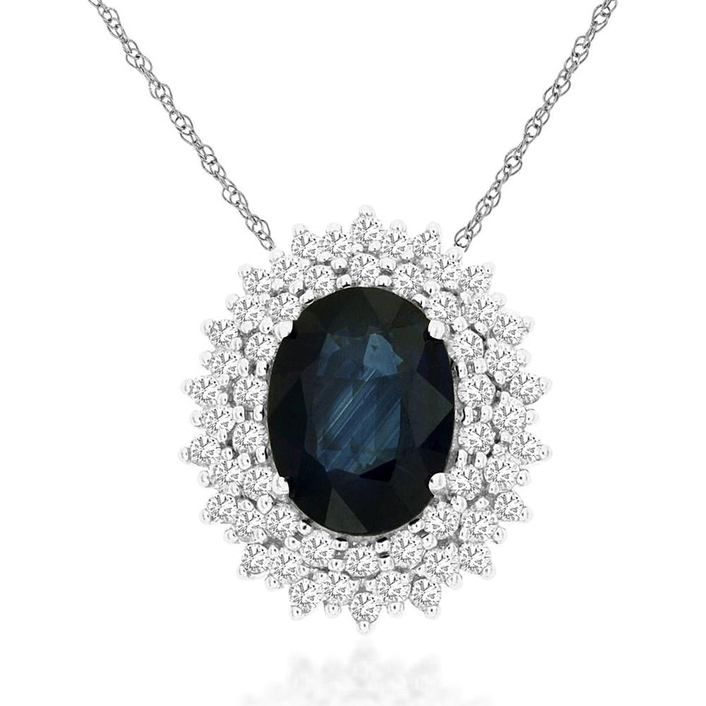 Royal Serene 14K White Gold Sapphire & Diamond Pendant - Timeless Elegance
