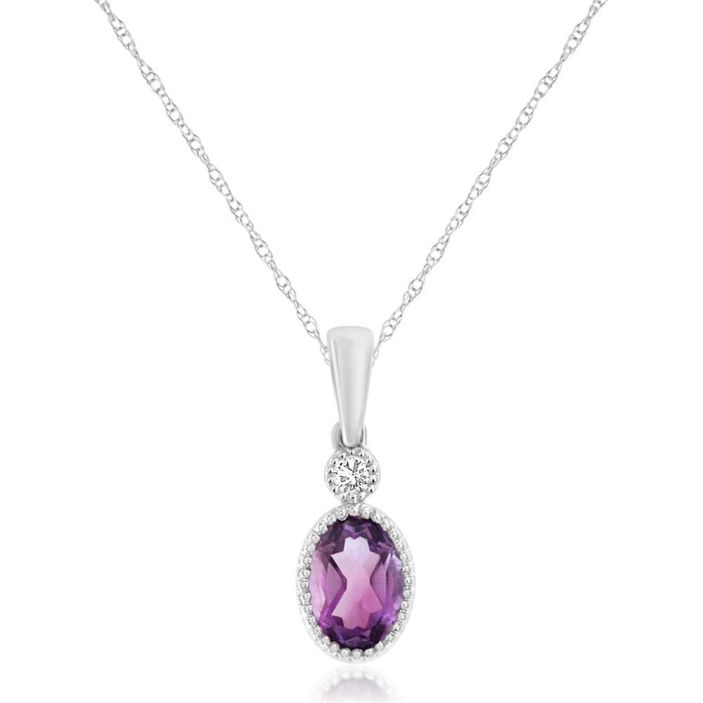 Royal Silver Amethyst & Diamond Pendant - 0.45 Carats Amethyst, 0.03 Carats Diamond