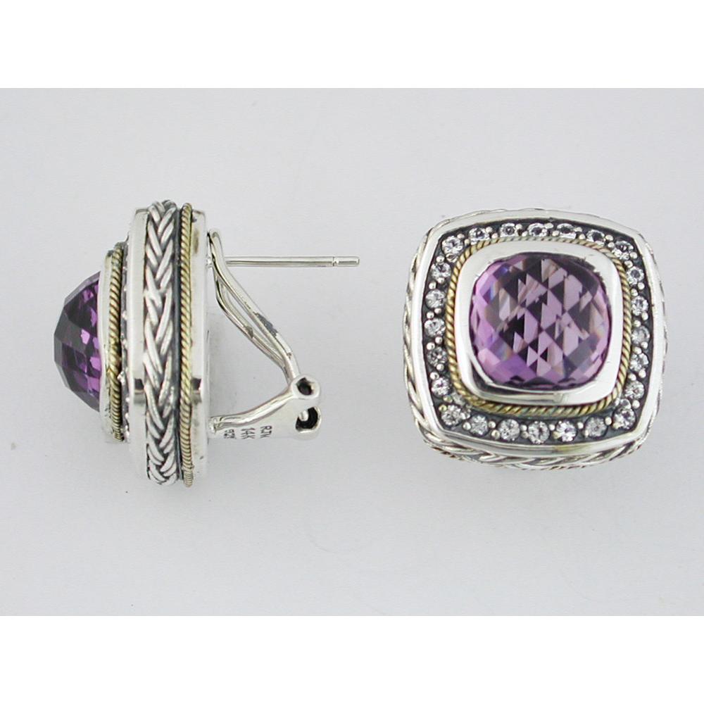 Royal Silver & Gold Amethyst Center Stone Earrings - 0.85 Carat Topaz, 8.70 Carat Amethyst