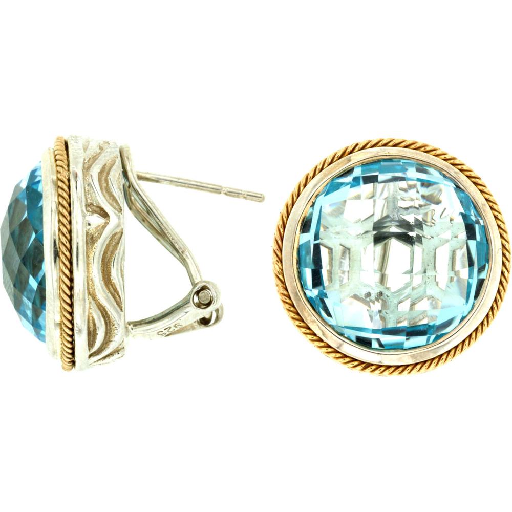 Royal Silver and Gold Blue Topaz Round Earrings - 28.00 Carats