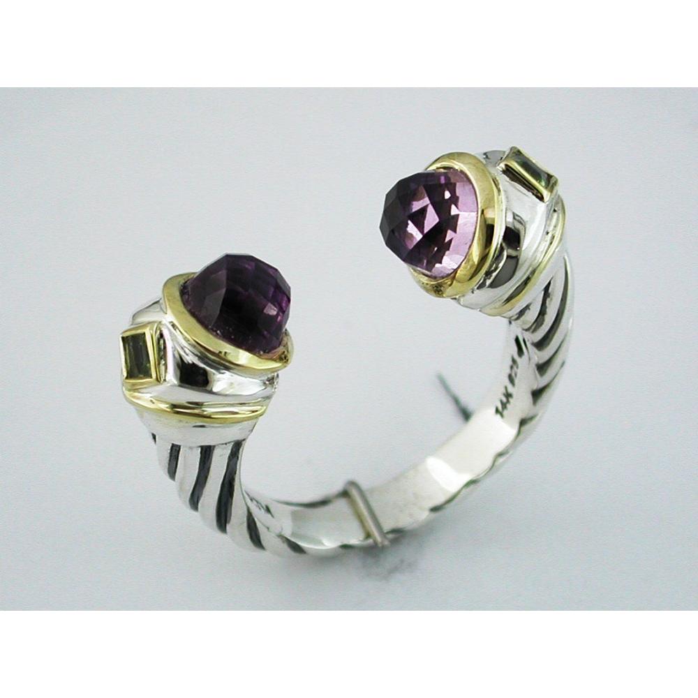 Royal Silver and Gold Peridot Amethyst Ring - 2.60 Carat Total Gem Weight