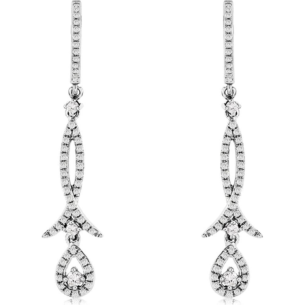 Royal Sparkling 14K White Gold Diamond Earrings - 0.59 Carat Total Diamond Weight