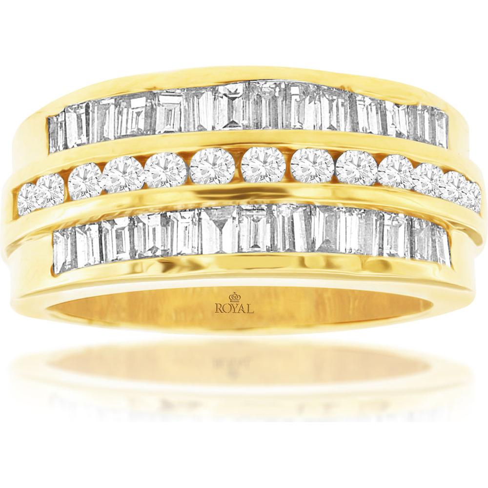 Royal Sparkling 14K Yellow Gold Princess Cut Diamond Wedding Ring