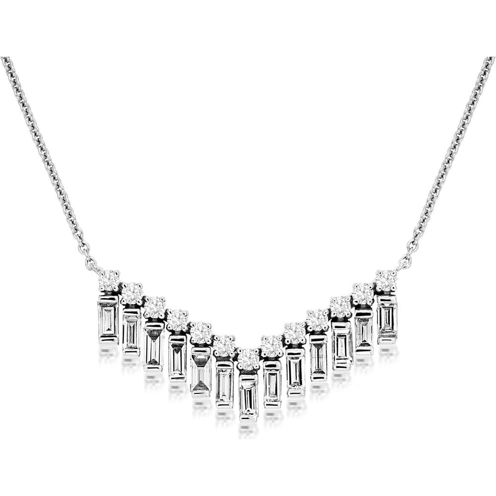 Royal Sparkling Brilliance: 14K White Gold Diamond Necklace with Baguette Diamonds