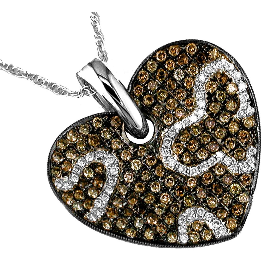 Royal Sparkling Heart 14K White Gold Pendant with Mocha Diamond Accents