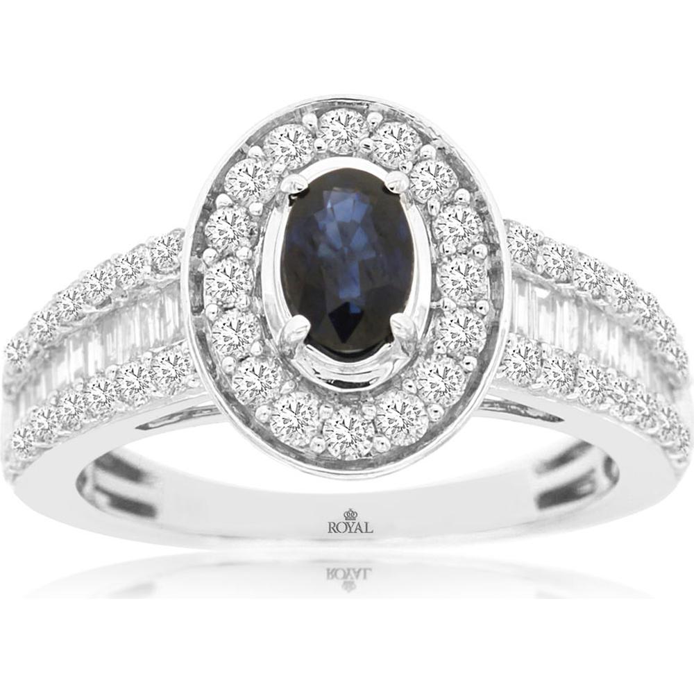 Royal Sparkling Sapphire 14K White Gold Diamond Ring - 1.65 Carat Total Gem Weight