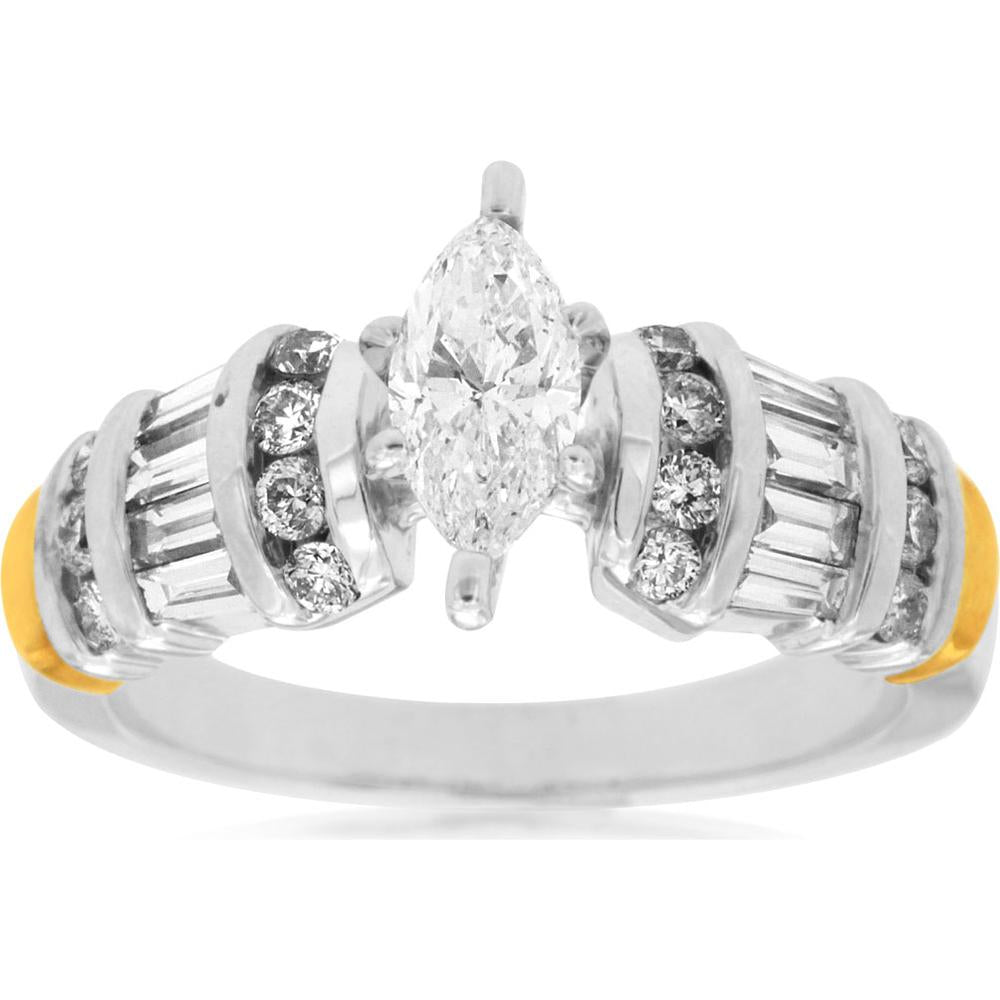 Royal Splendid 14K White Gold Marquise Diamond Engagement Ring - 1.10 Carat Total Diamond Weight