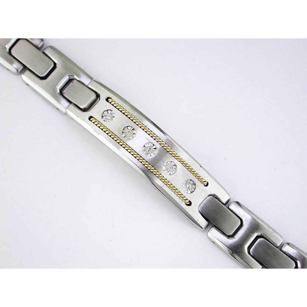 Royal Stainless Steel & 14K Diamond Bracelet - Elegant Statement Piece