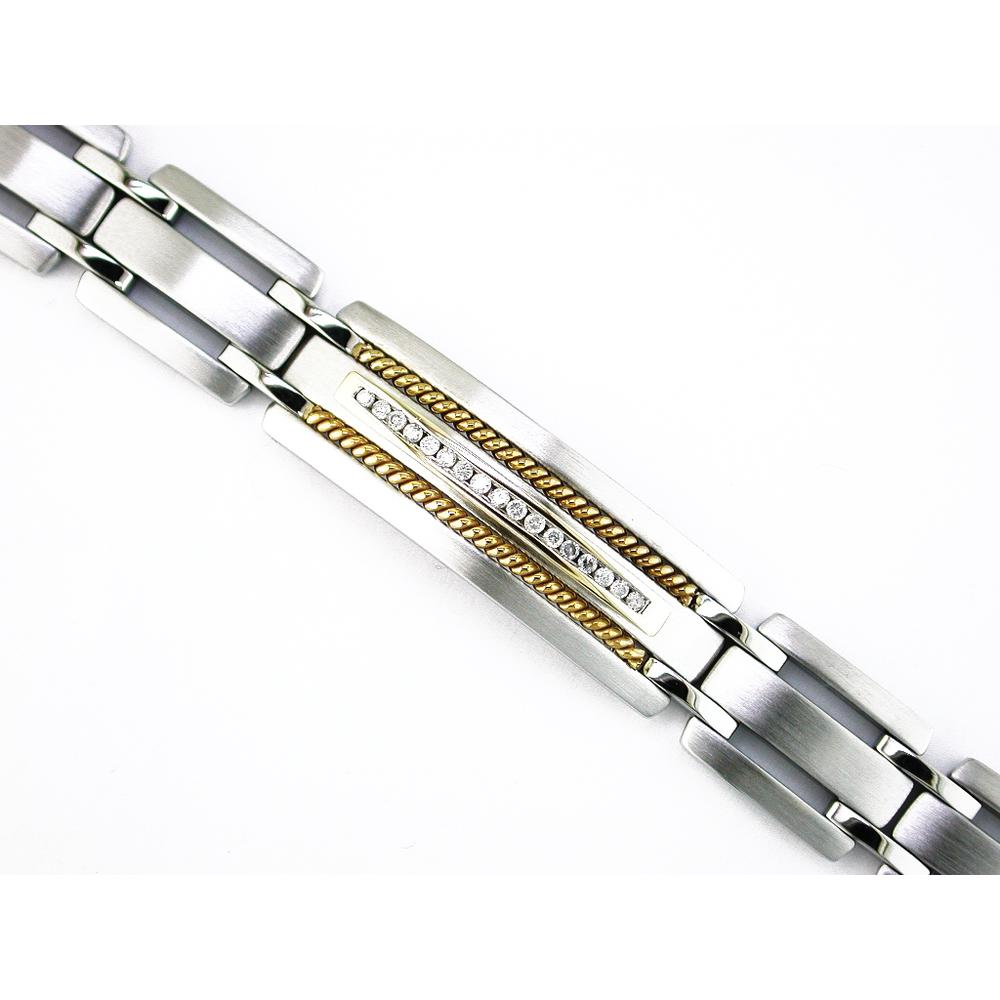 Royal Stainless Steel and 14K Gold Diamond Bracelet