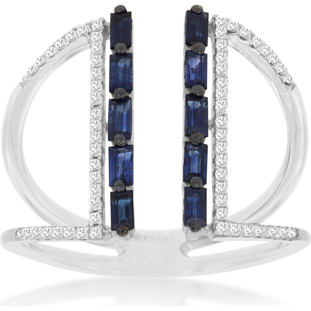 Royal Stunning 14K White Gold Sapphire & Diamond Baguette Ring