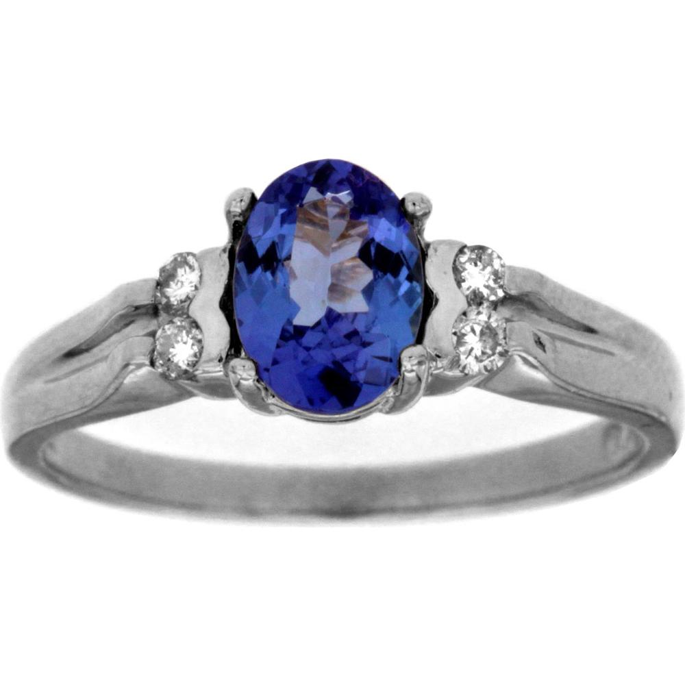 Royal Tanzanite and Diamond 14K White Gold Halo Ring - 0.75 Carat Tanzanite, 0.10 Carat Diamonds