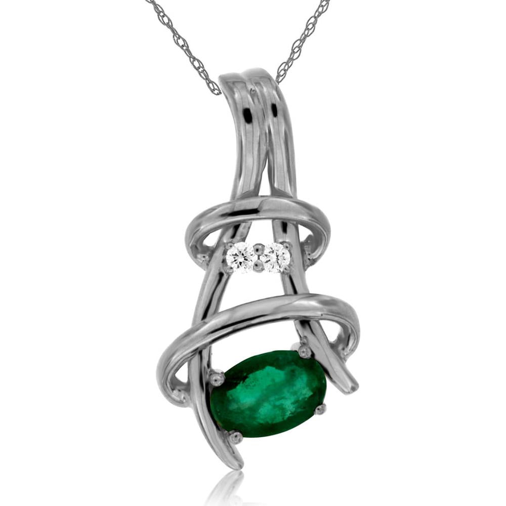 Royal Timeless 14K White Gold Emerald & Diamond Pendant - Nature's Elegance