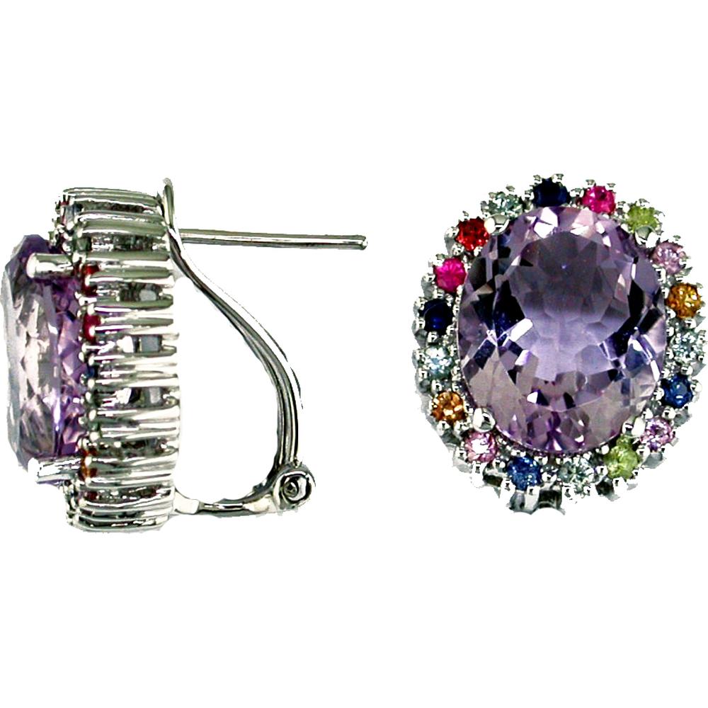 Royal White Gold Amethyst & Sapphire Earrings - 9.00 Carat Amethyst, 0.80 Carat Sapphire