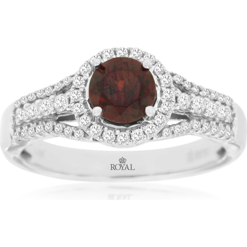 Royal White Gold Garnet & Diamond Halo Ring - 0.80 Carat Garnet, 0.33 Carat Diamonds