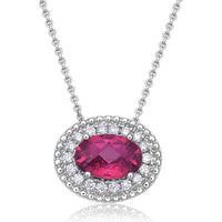 Rubellite and Diamond East to West Pendant Necklace in 18K White Gold by Charles Krypell