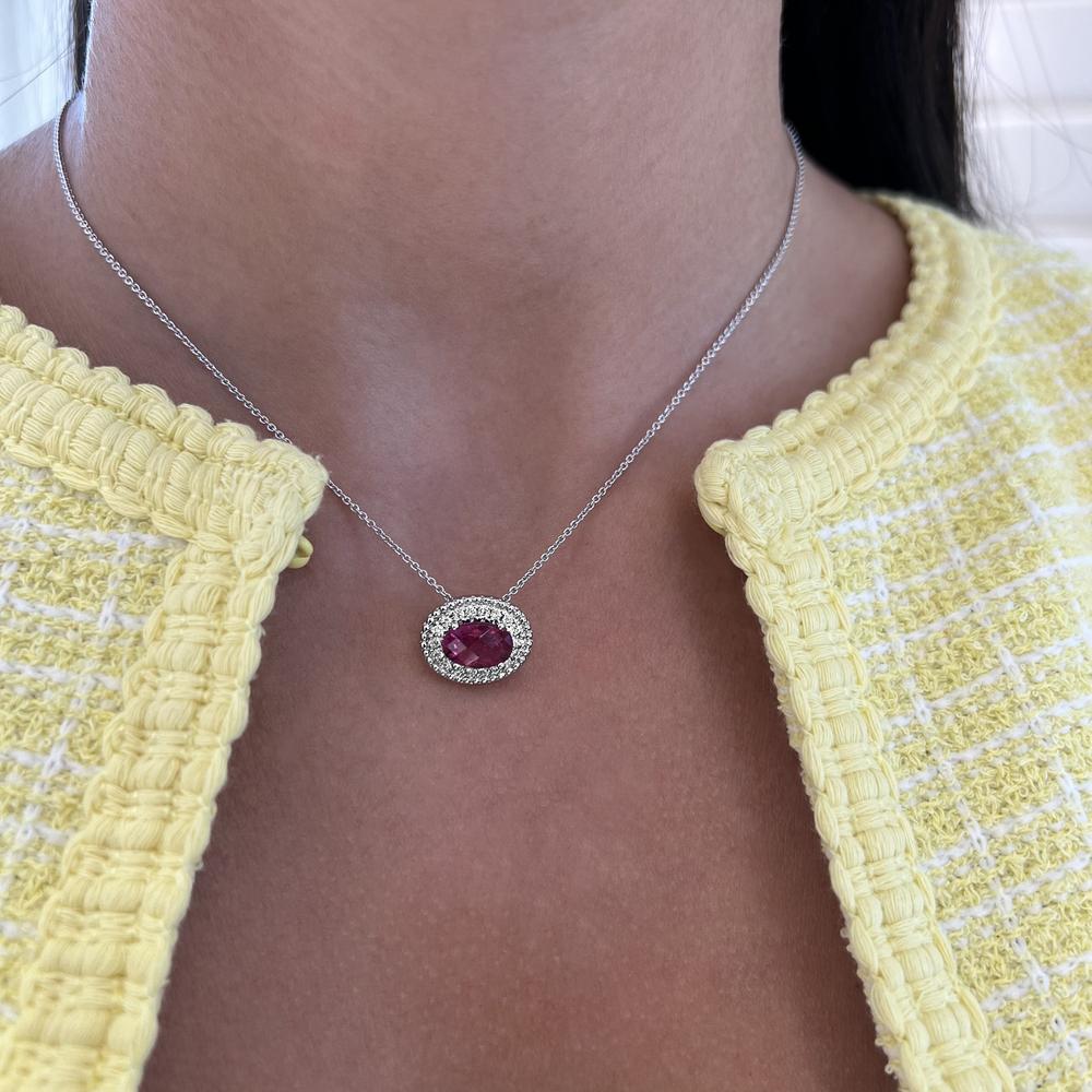 Rubellite and Diamond East to West Pendant Necklace in 18K White Gold by Charles Krypell