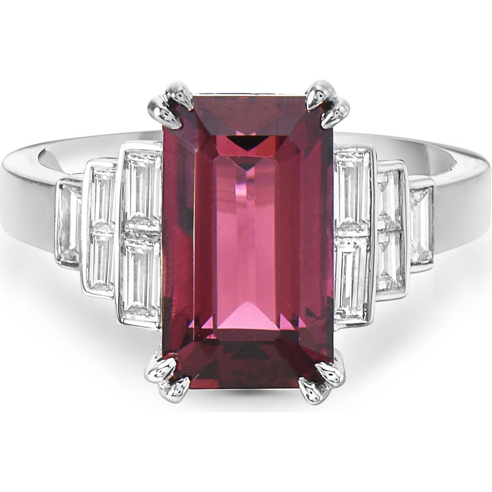 Rubellite and Diamond Step Ring in 18K White Gold by Charles Krypell