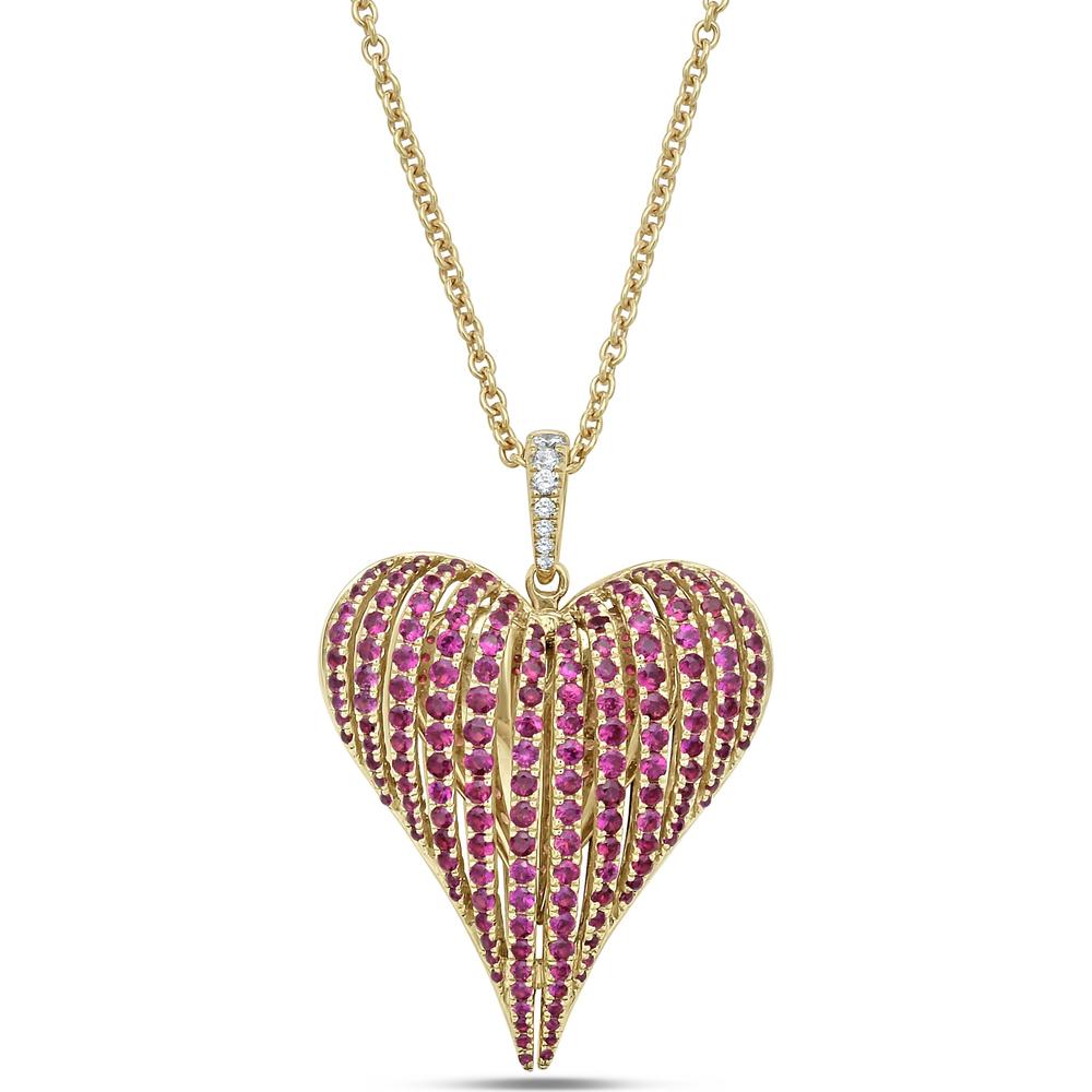Ruby and Diamond Angel Heart Pendant Necklace in 18K Yellow Gold by Charles Krypell