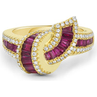 Ruby and Diamond Baguette Embrace Ring in 18K Yellow Gold by Charles Krypell