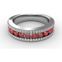 Ruby and Diamond Channel Set Band with Pavé Borders by Fana - 1.25 Carat Total Gemstone Weight
