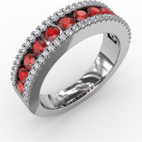 Ruby and Diamond Channel Set Band with Pavé Borders by Fana - 1.25 Carat Total Gemstone Weight