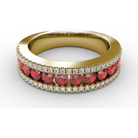 Ruby and Diamond Channel Set Band with Pavé Borders by Fana - 1.25 Carat Total Gemstone Weight