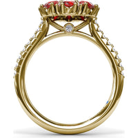 Ruby and Diamond Cluster Flower Ring with Pavé Band by Fana - 3.12 Carat Total Gemstone Weight