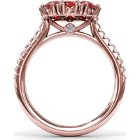 Ruby and Diamond Cluster Flower Ring with Pavé Band by Fana - 3.12 Carat Total Gemstone Weight