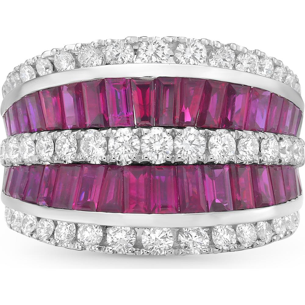 Ruby and Diamond Five Row Signature Band Ring in 18K White Gold by Charles Krypell