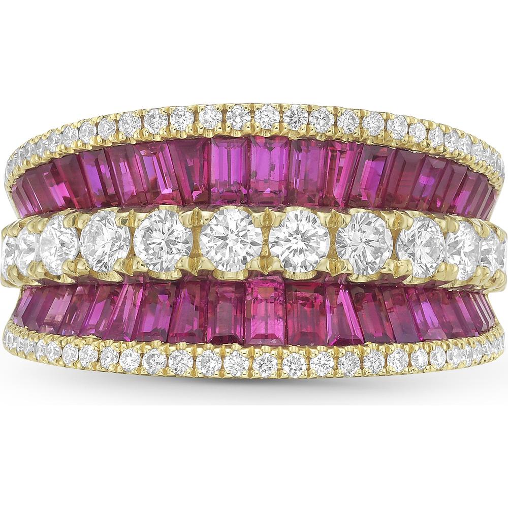 Ruby and Diamond Five Row Signature Band Ring in 18K Yellow Gold by Charles Krypell